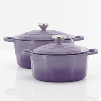 Ensemble de 4 ustensiles de cuisine en fonte émaillée avec cocotte et poêle, résistant au four et au lave-vaisselle, compatible gaz/induction, violet