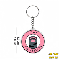 Porte-clés en acrylique Patte de chat Stay Pawsitive, breloque fantaisie ronde rose, résistant aux rayures, anneau fendu, accessoire de sac mignon pour les amoureux des chats