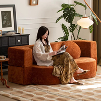 Sofá Modular Moderno de Tela Bouclé Crema, Diseño Redondo sin Brazos, Tapizado Suave, Muebles para Sala de Estar