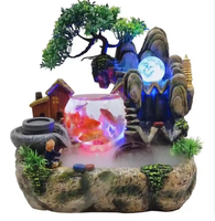 Fontaine d'Eau de Bureau en Résine avec Rocher, Pot à Poissons, Lumière LED et Brume, Mini Fontaine Intérieure et Extérieure pour la Relaxation au Bureau et la Décoration