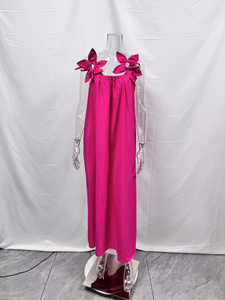 Abito lungo estivo da donna stile bohémien 2026 con fiori 3D, senza maniche, con spalline, vestito casual ampio, abito da spiaggia boho senza maniche per le vacanze - Product Image 4