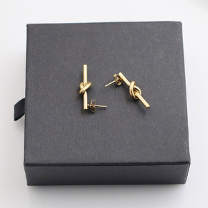 Knot <b>Stud</b> Earrings Gold <b>Titanium</b> Steel Geometric Design Everyday Wear - Product Image 4