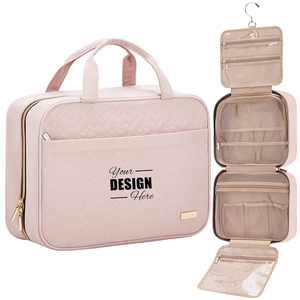 Trousse de toilette de voyage <span class=keywords><strong>rose</strong></span> personnalisée pour femmes, grand organisateur suspendu pour articles de toilette pleine grandeur et accessoires de maquillage - Product Image 1