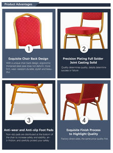 Cadeira de Banquete Estofada em Plush com Estrutura Metálica Dourada, Suporte de Barra Transversal, Design Durável e Empilhável para Uso Interno e Externo em Casamentos - Product Image 4