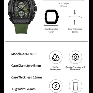 Nouvelles montres sportives pour hommes NAVIFORCE, étanches, à quartz, de luxe, avec cadran en alliage de silicone en forme de seau, affichage lumineux de nuit, NF8070 - Product Image 2
