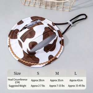 Cow <b>Print</b> 3D Embroidery Pet Bucket Hat Adjustable Chin Strap UV Sun Protection Small Dog Puppy Outdoor Accessory - Product Image 4
