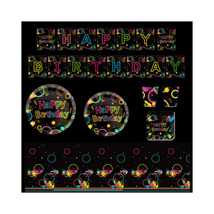 Vaisselle jetable colorée et lumineuse, assiettes, gobelets, serviettes, pour des fêtes dans le noir, ensemble de vaisselle pour fête d'anniversaire - Product Image 1