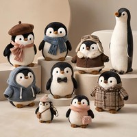 Peluche pingouin rétro pour usage quotidien, pingouin en peluche doux avec béret, écharpe, manteau et capuche, avec porte-clés, cadeau pour enfants