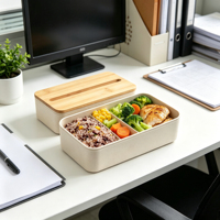 Boîte à lunch double couche avec couvercle en bambou, compatible micro-ondes et cadeaux écologiques pour étudiants, boîte bento pour usage domestique