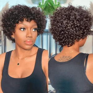 ส่งฟรี วิกผมแท้ 100% จากบราซิล แบบ <span class=keywords><strong>Afro</strong></span> Curl สั้น ตัดทรง Pixie  วิกผมหยิกสำหรับผู้หญิงผิวสี - Product Image 1
