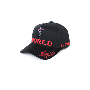 Gorro de Diseño de Lujo Rojo con Bordado 3D de Letras Personalizadas, Diseño 'El Mundo Es Tuyo', Logotipo Personalizado, Forro de Satén, Gorra de Béisbol con Base de Gamuza - Product Image 4