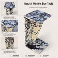 Mesa Auxiliar de Mármol Natural Calacatta Viola de Lujo, Estilo Retro, Duradera, en Forma de Z, Escultural, para Sala de Estar, Villa u Hotel
