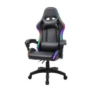 Rgb Led Licht Ergonomische Swivel Gaming Racing Bureaustoel Met Gewatteerde Armsteun