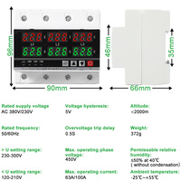 Dispositif de protection numérique réglable contre les surtensions et les sous-tensions, monophasé, rail DIN, AVP 4P 63A, triphasé 230V/380V