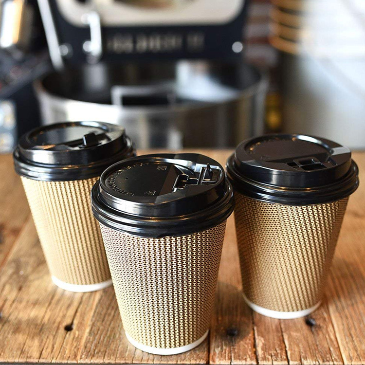 Custom Logo Stylish Design Ripple Double Wall Insulated Takeout Hot Coffee Paper Cup With Lids