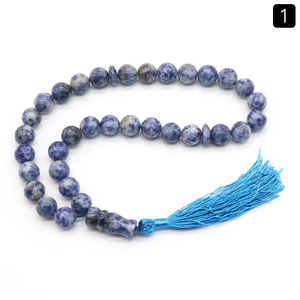Vente en gros de 33 pièces de tasbihs musulmans pour hommes en agate naturelle plaquée argent, perles de prière classiques en forme de boule, entretoise à pompon, articles religieux islamiques - Product Image 4