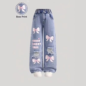 Nuovi Jeans Primaverili/Autunnali per Ragazze, Pantaloni Larghi Casual a Gamba Dritta per Bambine Più Grandi, Eleganti e Versatili - Product Image 1