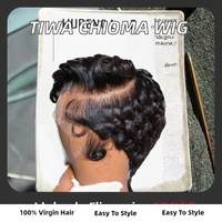 Perruque Lace Frontale 13x4 en Cheveux Humains Vierges Bruts Remy Indiens Brésiliens Tiwa Chioma, Ondulée Bouclée pour Coupe Pixie, 6 Pouces