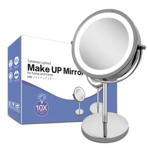 trending products 2021 new arrival Best Sale Makeup Supplier Delicate Portable Large Round Handheld Mirror Steel Hand LED Mirror