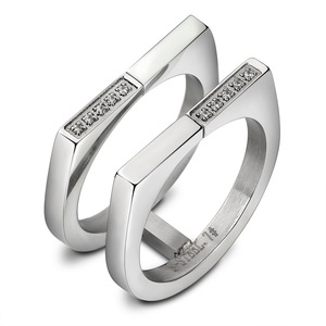 Geometric Asymmetrical Diamond Zircon <b>Open</b> <b>Ring</b> Stainless Steel Unisex Fashion Jewelry Gift 10MM Channel Setting - Product Image 1