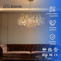 Lustre en cristal pour salon d'appartement, lampe décorative en cristal en forme de branche pour projet hôtelier, suspension personnalisée de style luxueux