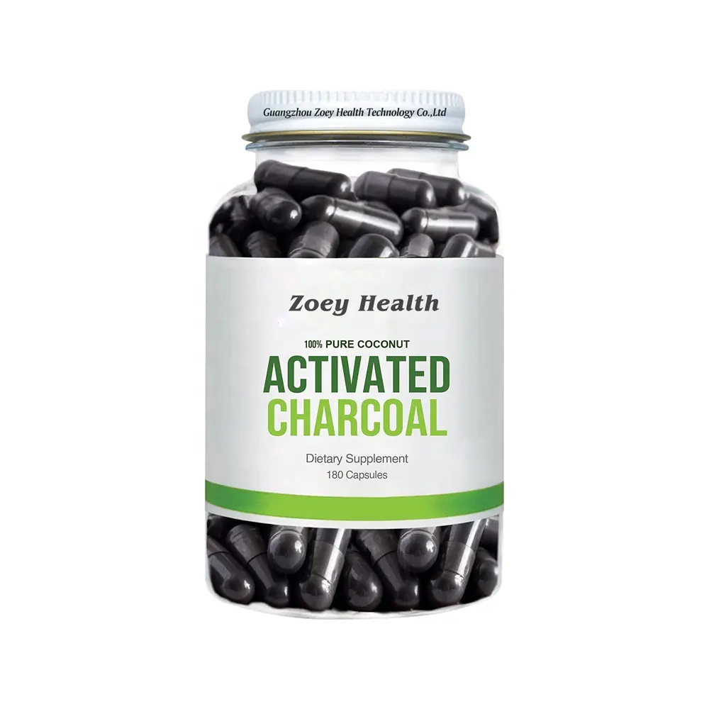 100% Pure Organic Coconut Activated Charcoal Capsules 260mg Wild Harvested Virgin Coconut Shell Reduce Bloating and Digestion