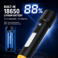 Linterna LED COB con Zoom de 800 Lúmenes, Linterna de Camping Recargable por USB C, Banco de Energía, Gancho para Colgar, Filtro de Color, Linterna de Largo Alcance