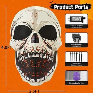 Décorations gonflables d'Halloween personnalisées de 4 pieds, crâne effrayant et coloré avec LED magiques intégrées à intensité variable, 110V, pour jardin et pelouse - Product Image 6