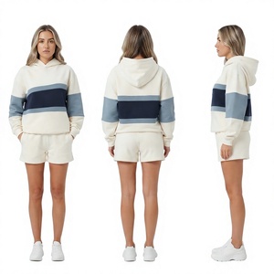 Women's Color Block Hoodie and Shorts Set Long Sleeve Knitted Two <b>Piece</b> Tracksuit - Product Image 1