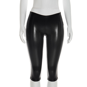 Viviblook Y26PT103 New Women Casual Tight Pants Solid Color Low Waist Tight <b>Elastic</b> Waist Cropped Pants for Ladies - Product Image 3