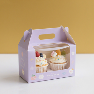 Scatola regalo di colore personalizzato con finestra Cupcake scatola di imballaggio prodotti per la torta con manico regalo scatola di trasporto - Product Image 3