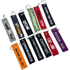 Label Tenun Bordir Gantungan Kunci Personalisasi Fashion Jet Tag untuk Carabiner & Gantungan Kunci Bordir Kain Promosi Kustom - Product Image 2
