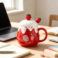 Mug en céramique en gros, motif fraise, ventre rond, design effet crème fondante, mignon dessin animé, tasse à boire en porcelaine, cadeau