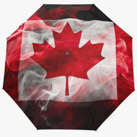 Parapluie pliant entièrement automatique avec motif drapeau national du Canada, imprimé multi-scènes, résistant à la pluie et au soleil