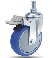 Roue pivotante silencieuse de 5 pouces M16 avec tige filetée et bouchon, roue à frein pour brancard et lit d'hôpital