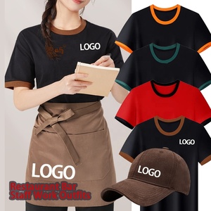 T-shirt in cotone 100% con Logo stampato su misura per dipendenti del ristorante a maniche corte vestito da Pizzeria personalizzato con cappelli da grembiule - Product Image 1