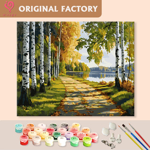 Peinture par numéros Forêt de bouleaux Sentier d'automne Peinture à l'huile DIY Peinte à la main Décoration murale Sans cadre Cadre disponible 40*50cm - Product Image 1