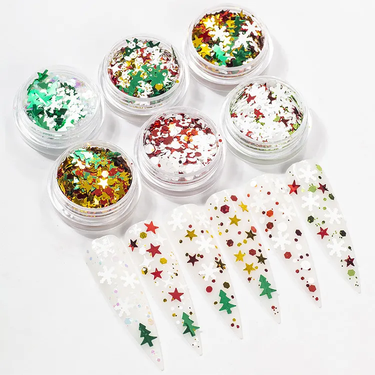 Pó acrílico para árvore de natal, ornamentos de natal para arte em unhas, pó de glitter e glitter