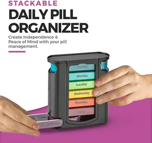 28 Cases Pill <b>Storage</b> Black Color Pill Holder <b>Drawer</b> Shaped <b>Plastic</b> Pill Box - Product Image 2