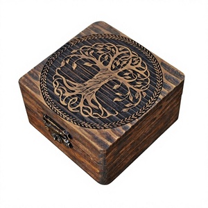 Caja de madera tallada con el martillo de Thor |   Caja de Recuerdos con Diseño de Círculo Rúnico Mjolnir, con Cierre Metálico, Ecológica y Pulida, para Joyería al por Mayor - Product Image 6