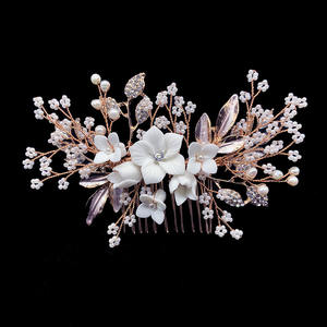 Peigne à perles d'eau fraîche avec strass, 1 pièce, accessoires de <span class=keywords><strong>cheveux</strong></span> avec fleur blanche, pour <span class=keywords><strong>mariage</strong></span> - Product Image 2