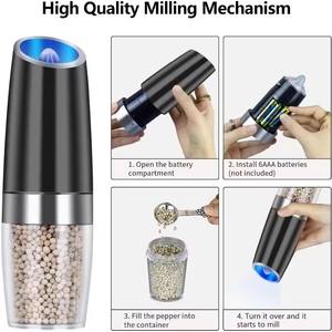 Moulin à sel et à épices à gravité, 135 ml, lumière LED bleue, réglage de la grosseur, chargement Type C, lot de 2, vente en gros OEM ODM - Product Image 2