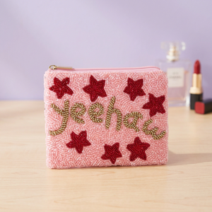 <b>Pink</b> Polyester Beaded Coin Pouch Embroidered Zipper Closure Custom Letterpress <b>Clutch</b> Fashion for Wedding Party Giveaway - Product Image 2
