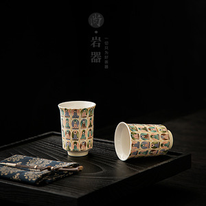 Taza de Té de Porcelana Blanca de Alta Temperatura, Diseño de los Mil Buda de las Cuevas de Dunhuang, Creativa y Cultural, Tamaño Grande - Product Image 1