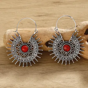 Red Turquoise Arabesque Silver Color Vintage Drop Earring Fashion Jewelry Factory Wholesale FX729