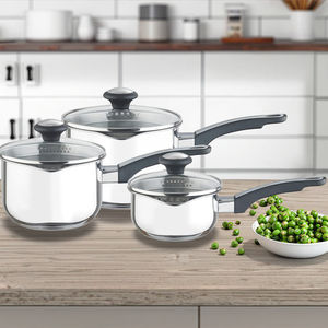 Ensemble de casseroles en acier inoxydable de style moderne pour la cuisine et les restaurants, avec poignées en bakélite et fond à induction, <span class=keywords><strong>couvercle</strong></span> en verre, 6 pièces - Product Image 1