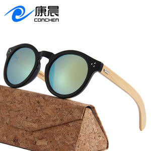 Lunettes de soleil rondes unisexes Conchen, monture PC noire, verres traités UV400, branches en bambou, pour la pêche, la conduite et la mode - Product Image 1