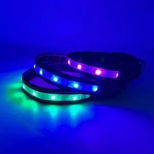 2024 Neues Großhandel Großhandel Luxus wasserdicht leuchtende elektrische LED wiederaufladbare leuchtende Nylon-Hundehalsband für Welpen und Haustiere