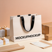 Sac de shopping en carton blanc avec logo personnalisé, production en 72h, sac d'emballage cadeau renforcé avec poignée en ruban
