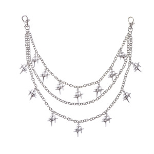 Chaîne de pantalon tendance étoile scintillante, chaîne de taille multicouche en métal, chaîne de corps décontractée à la mode, argent tibétain - Product Image 5